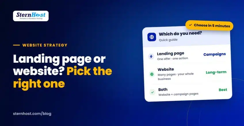 Landing page vs website comparison showing when a small business should use each one