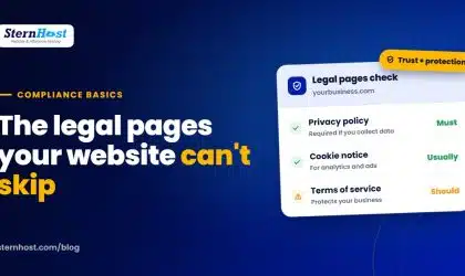 Checklist of website legal pages for a small business: privacy policy, terms and cookie notice